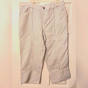 Blue Earth Linen Blend Capris Blue Ticking Fabric